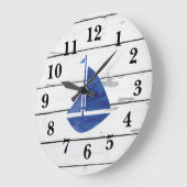 Nautical Blue Sailboat Shiplap Rustikales Dekor Große Wanduhr (Winkel)