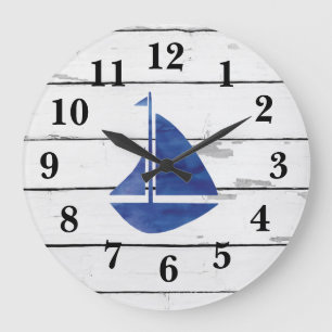 Nautical Blue Sailboat Shiplap Rustikales Dekor Große Wanduhr