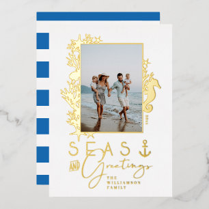 Nautical Blue Seas & Greetings Ocean Foto Frame Folien Feiertagskarte