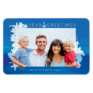 Nautical Blue Seas & Greetings Ocean Foto Frame Magnet