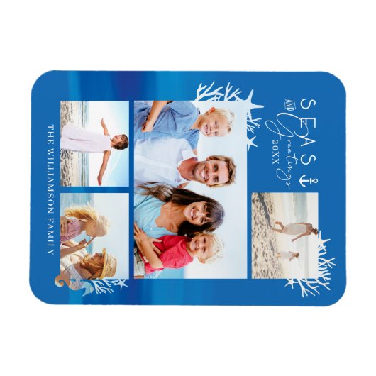 Nautical Blue Seas & Greetings Ocean Foto Frame Magnet (Horizontal)