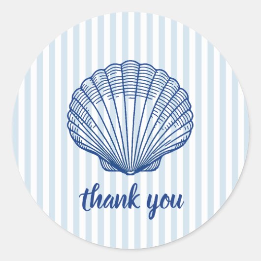 Nautical Blue Seashell Blue Stripe Runder Aufkleber (Vorderseite)