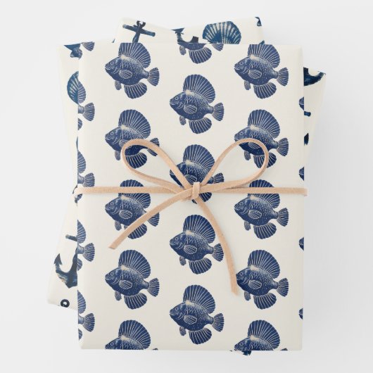 Nautical Blue Seaside Anchor Muschel Fish Geschenkpapier Set (Beispiel)