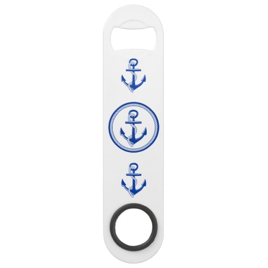 Nautical Blue Ship Anchor Roping und Bootname Speed Flaschenöffner (Vorderseite)
