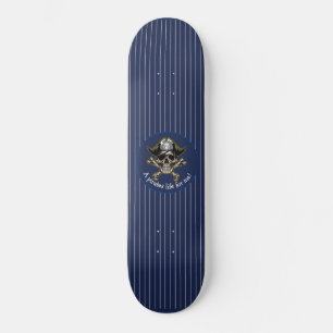 Nautical Blue Skull Pirate  Skateboard