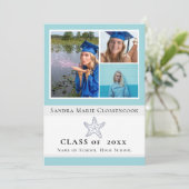 Nautical Blue Starfish Graduierte gratulieren Einladung (Stehend Vorderseite)