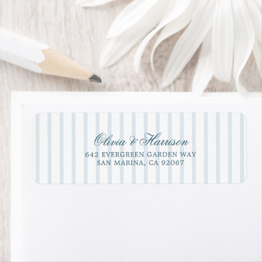 Nautical Blue Stripe Elegant Return Address Labels (Insitu)