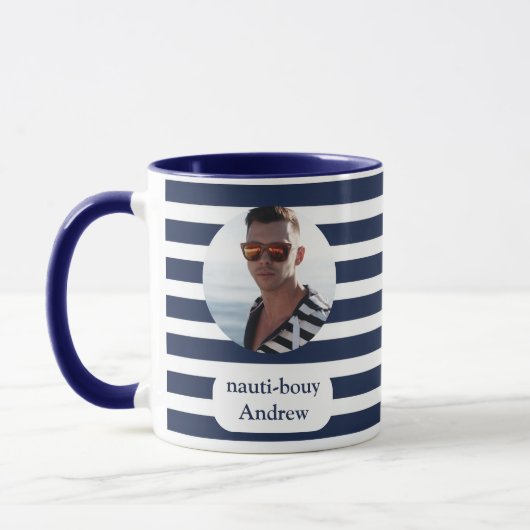 Nautical Blue Stripe Foto Tasse (Links)