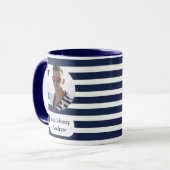 Nautical Blue Stripe Foto Tasse (Vorderseite Links)
