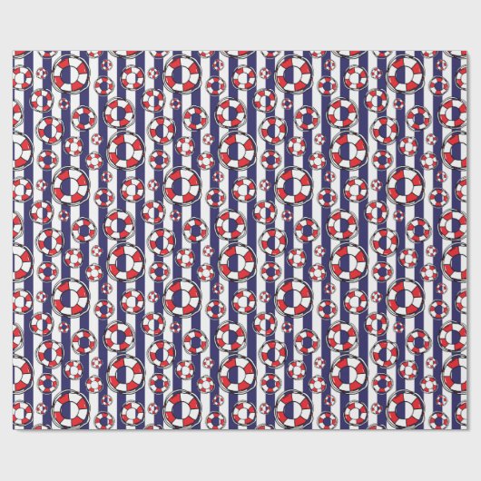 Nautical Blue Stripe Lifebouy Seaside Pattern Geschenkpapier (Flach)