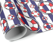 Nautical Blue Stripe Lifebouy Seaside Pattern Geschenkpapier (Rolleneckpunkt)