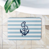 Nautical Blue Stripe Navy Anchor Badematte