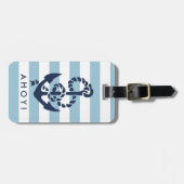 Nautical Blue Stripe Navy Anchor Personalisiert Gepäckanhänger (Vorderseite horizontal)