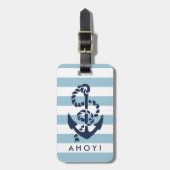 Nautical Blue Stripe Navy Anchor Personalisiert Gepäckanhänger (Vorderseite vertikal)