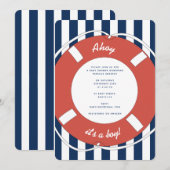 Nautical Blue Striped Ahoy Es ist ein Junge! Babyp Einladung (Vorne/Hinten)