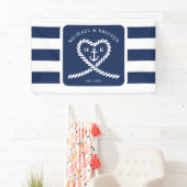 Nautical Blue Striped Heart Anchor Wedding Banner (Insitu)