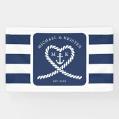 Nautical Blue Striped Heart Anchor Wedding Banner (Horizontal)