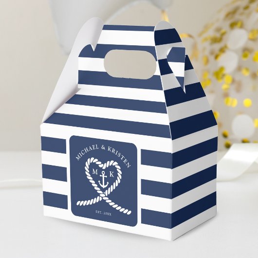 Nautical Blue Striped Heart Anchor Wedding Geschenkschachtel