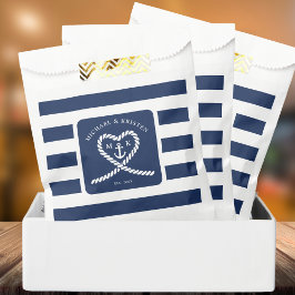 Nautical Blue Striped Heart Anchor Wedding Geschenktütchen
