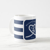 Nautical Blue Striped Heart Anchor Wedding Kaffeetasse (Vorderseite Links)