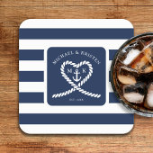 Nautical Blue Striped Heart Anchor Wedding Rechteckiger Pappuntersetzer