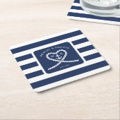 Nautical Blue Striped Heart Anchor Wedding Rechteckiger Pappuntersetzer (angewinkelt)
