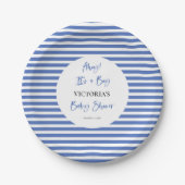 Nautical Blue Stripes Boy Babydusche Pappteller (Vorderseite)