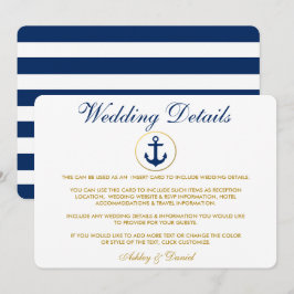 Nautical Blue Stripes Gold-Hochzeitdetails einfüge Einladung