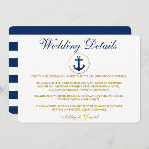 Nautical Blue Stripes Gold-Hochzeitdetails einfüge Einladung