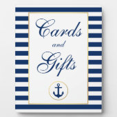 Nautical Blue Stripes Gold Wedding Cards Geschenke Fotoplatte (Vorderseite)