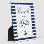 Nautical Blue Stripes Gold Wedding Cards Geschenke Fotoplatte (Seite)