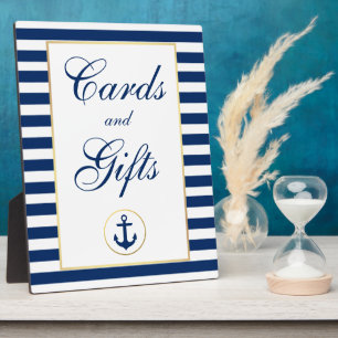 Nautical Blue Stripes Gold Wedding Cards Geschenke Fotoplatte