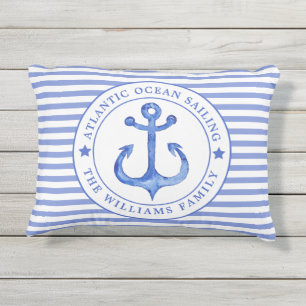 Nautical Blue Stripes Personalisierter Außenpilz Kissen Für Draußen