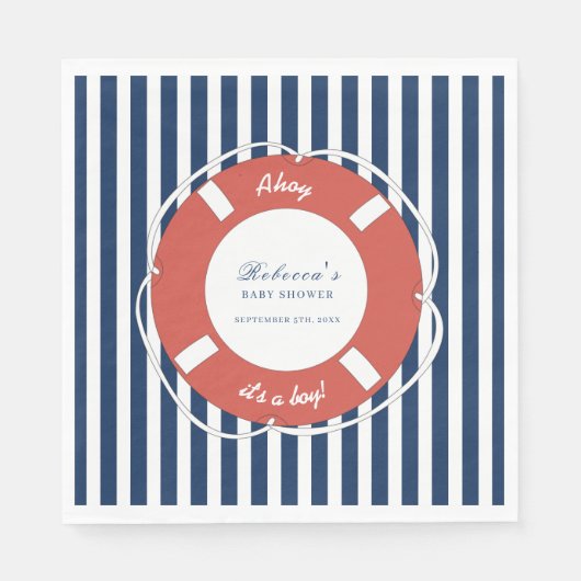 Nautical Blue Striping Baby Shower Boy Serviette (Vorderseite)