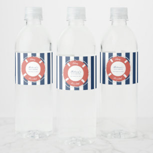 Nautical Blue Striping Baby Shower Boy Wasserflaschenetikett