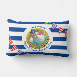 Nautical Blue Stripte Mermaid Family Holiday Beach Lendenkissen