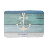Nautical Blue Turquoise Distressed Wood Anchor Badematte (Vorderseite)