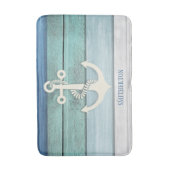 Nautical Blue Turquoise Distressed Wood Anchor Badematte (Vorderseite Vertikal)