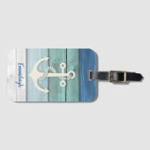 Nautical Blue Turquoise Distressed Wood Anchor Gepäckanhänger (Vorderseite (Horizontal))