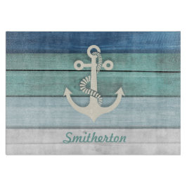 Nautical Blue Turquoise Distressed Wood Anchor Schneidebrett