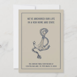 Nautical Blue und Taupe Vintage Ankerbewegung Ankündigung