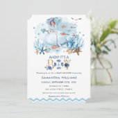 Nautical Blue Whale Ahoy Es ist eine Baby-Dusche Einladung (Stehend Vorderseite)