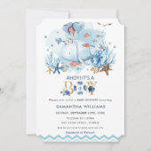 Nautical Blue Whale Ahoy Es ist eine Baby-Dusche Einladung (Vorderseite)