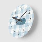 Nautical Blue Whale Gingham Pattern Runde Wanduhr (Winkel)