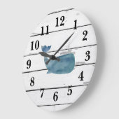 Nautical Blue Whale Shiplap Rustic Decor Große Wanduhr (Winkel)