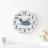 Nautical Blue Whale Shiplap Rustic Decor Große Wanduhr (Zuhause)