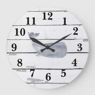 Nautical Blue Whale Shiplap Rustic Decor Große Wanduhr