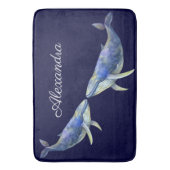 Nautical Blue Whale Watercolor Name Weißes Holz Badematte (Vorderseite Vertikal)