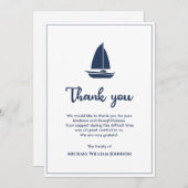 Nautical Blue White Sailboat Segelboot Beerdigung Dankeskarte (Vorne/Hinten)