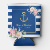 Nautical Blue White Stripe Anchor Heart Wedding Dosenkühler (Vorderseite)